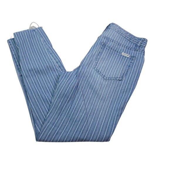Joes Jeans Womens High-Rise Skinny 27 Distressed Hem Striped Blue Stretch - Picture 1 of 8